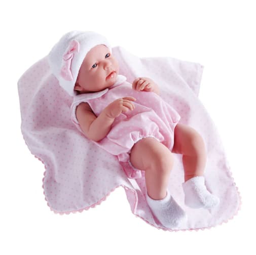 La Newborn Realistic 17" Vinyl Doll in Pink Bubble Suit Outfit and Blanket - Girl