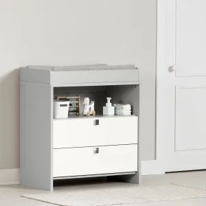 Changing table with removable rim, drawers, and open storage