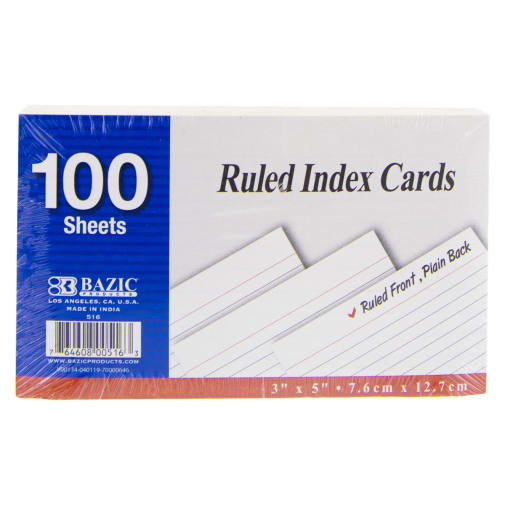 Ruled White Index Cards (3" x 5") 100 Count