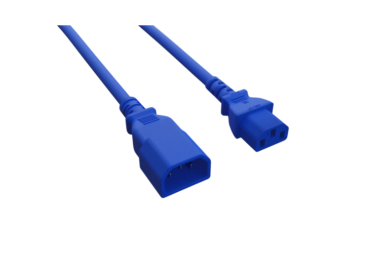 Power Cord, C13 toC14, 1 ft, 14AWG, Blue
