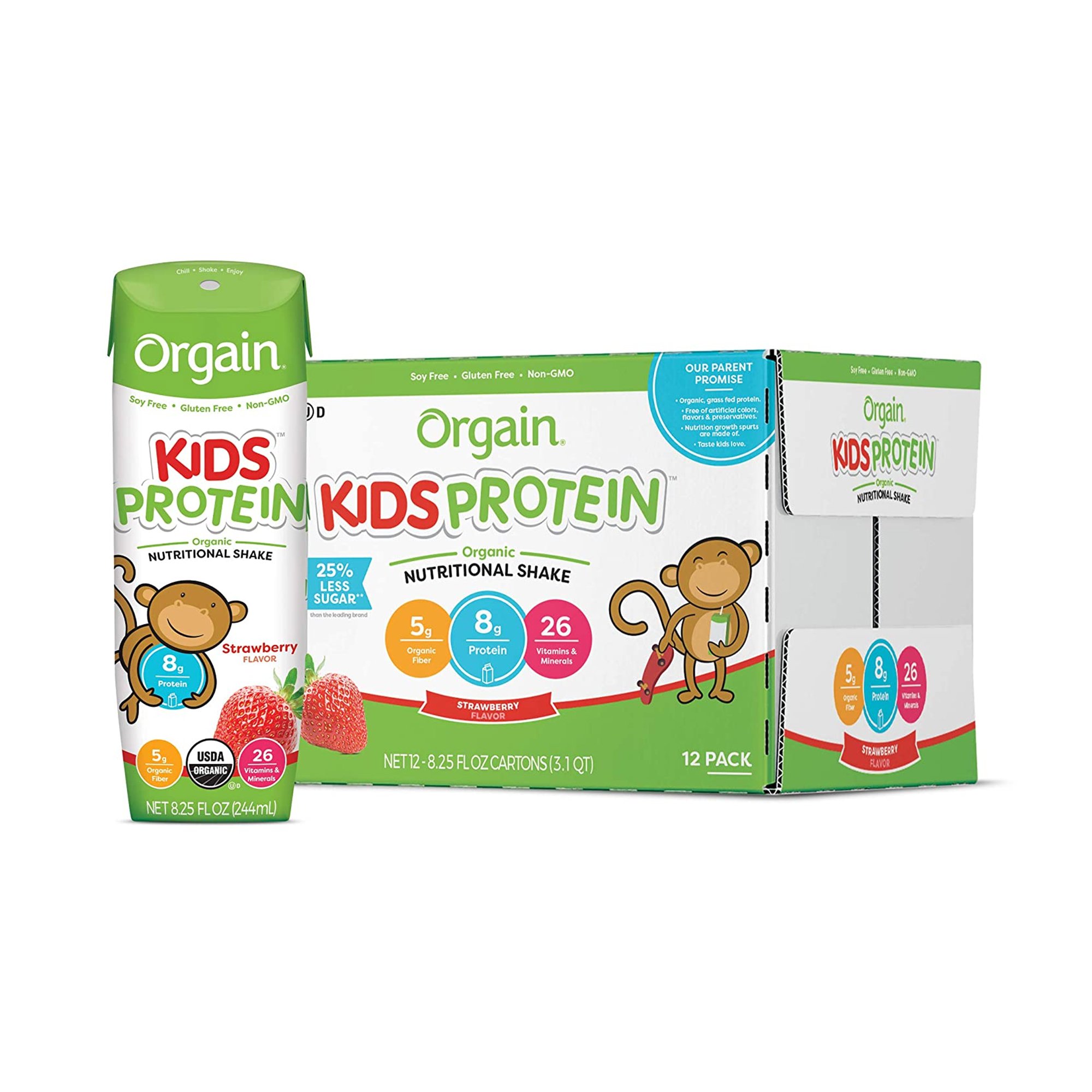 Orgain Kids Protein Organic Nutritional Shake, Strawberry, 8.25-ounce carton MK 1104659