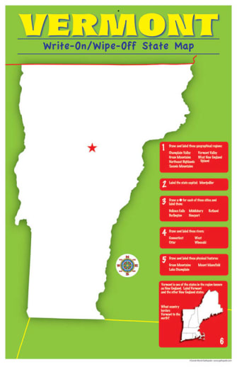 Vermont Write-On/Wipe-Off Desk Mat - State Map