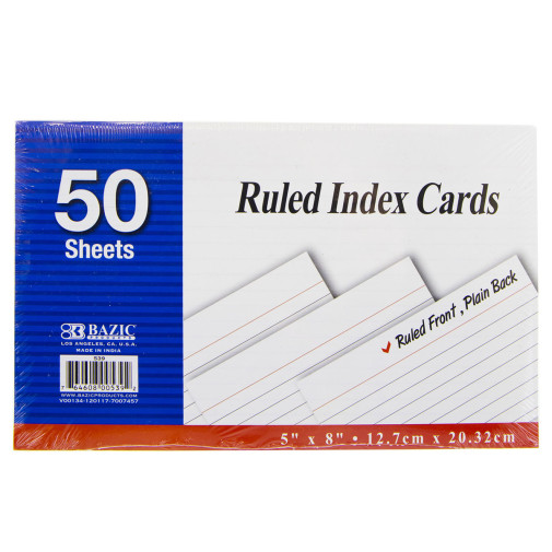 Ruled White Index Cards 5" x 8" - 50 count