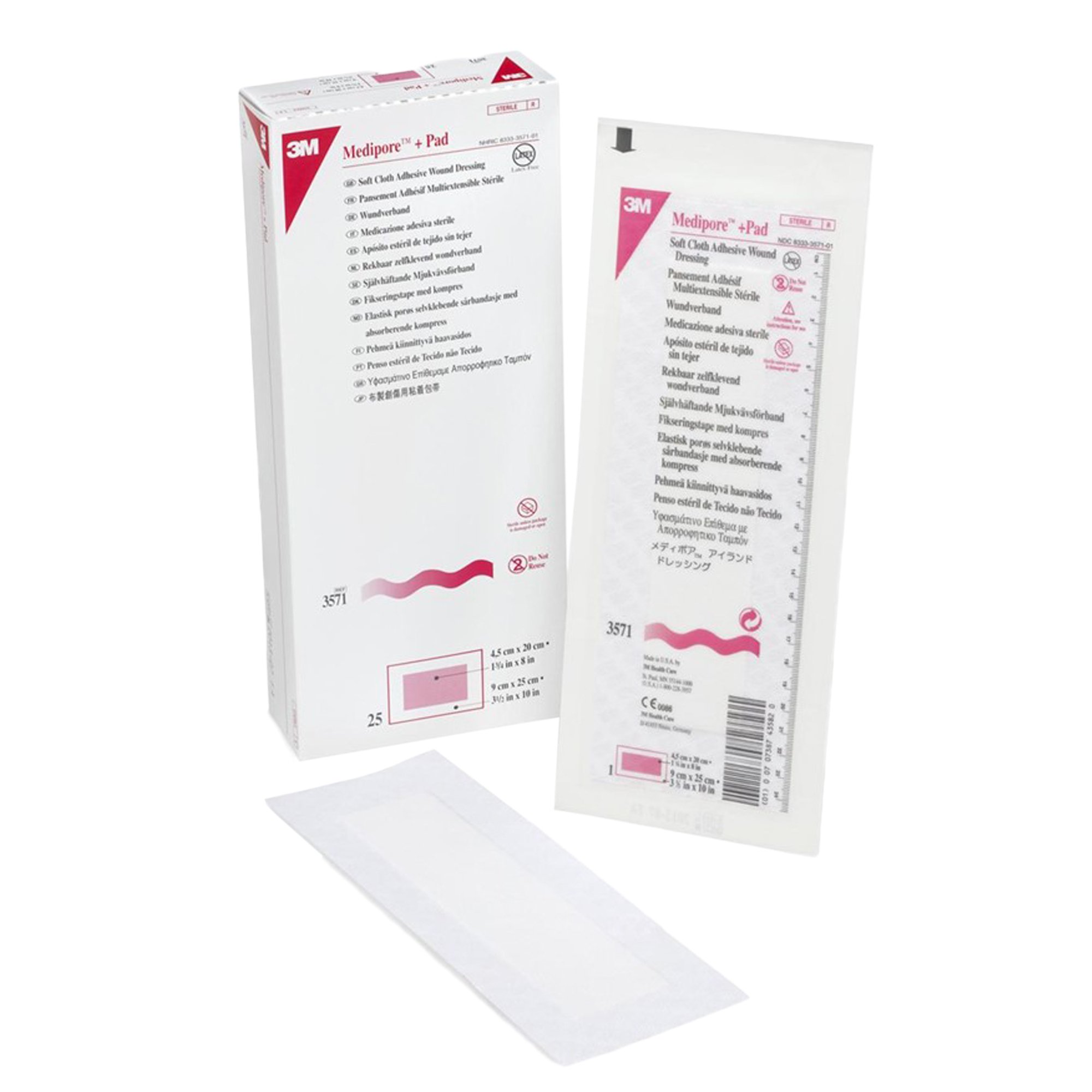 3M Medipore + Pad Soft Cloth Adhesive Dressing, 3.5 x 10 Inch MK 324096
