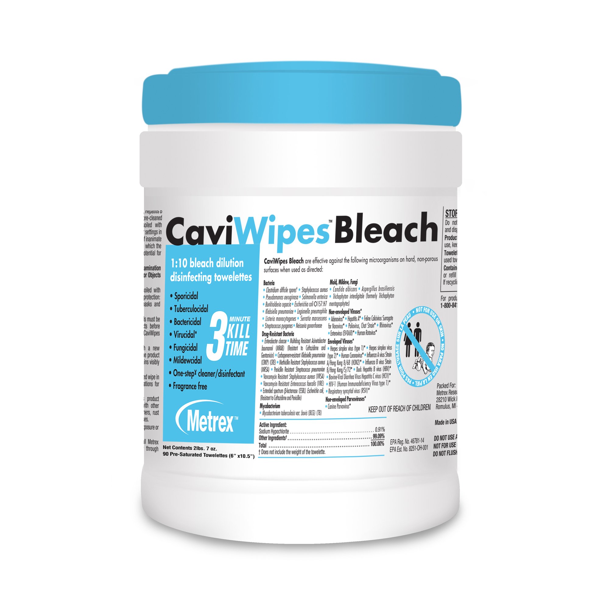 CaviWipes Bleach Disinfecting Wipes, 6 x 10.5 Inch MK 1079899