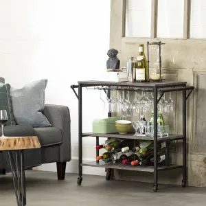 Bar Cart with Wine Bottle Storage and Wine Glass Rack