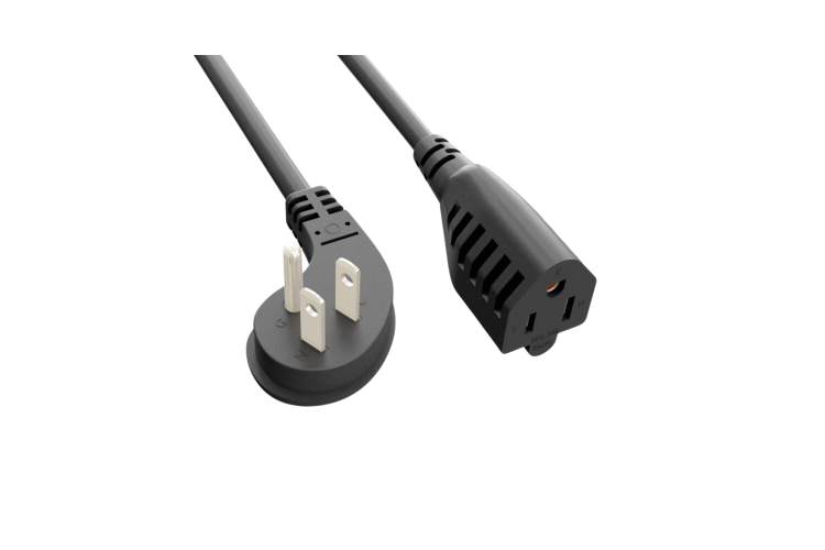 AC Power Cord, 5-15-P Low Profile Angled to 5-15R, 16AWG, 1ft, Black