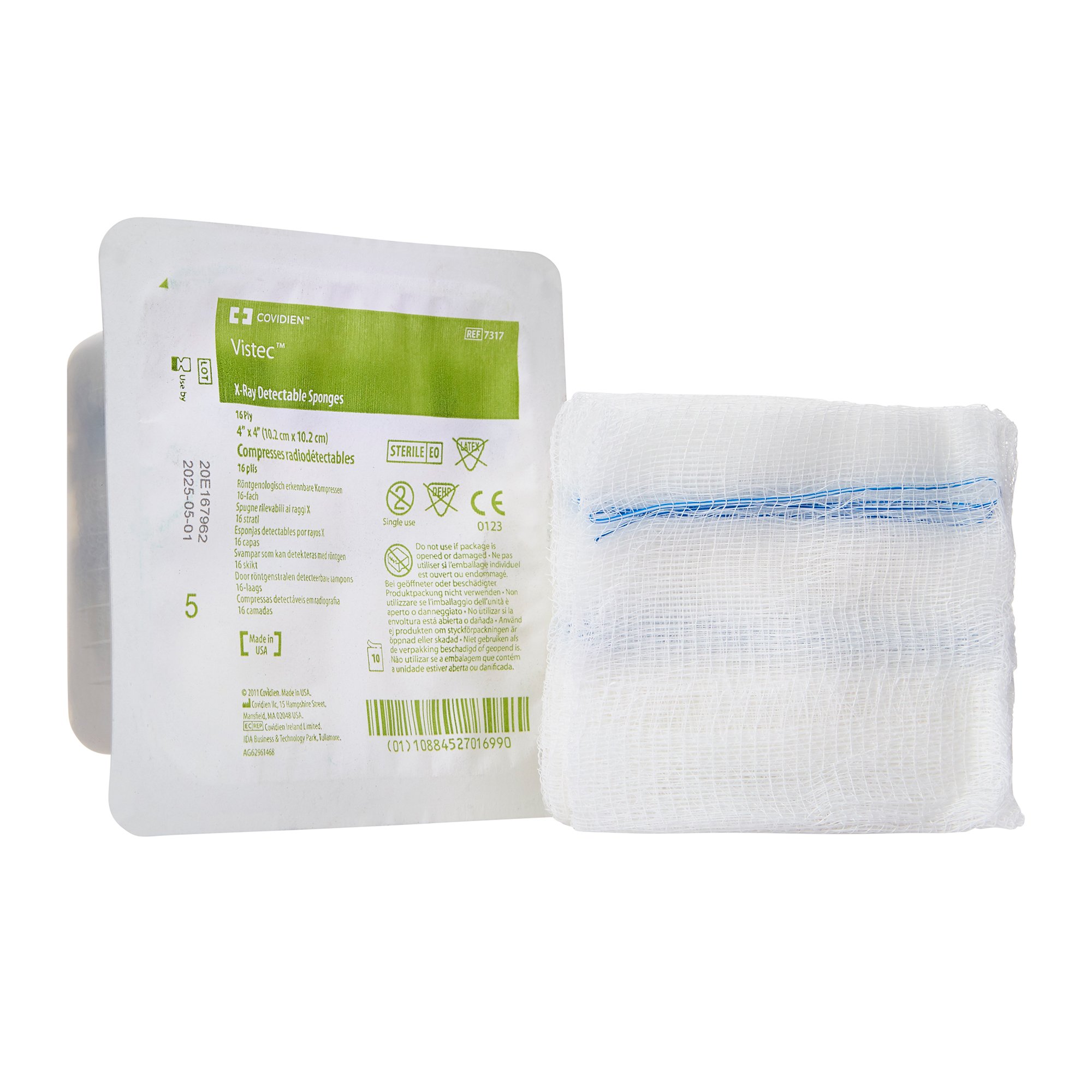 Visitec Sterile USP Type VII X-Ray Detectable Gauze Sponge, 4 x 4 Inch, 16-Ply MK 550381