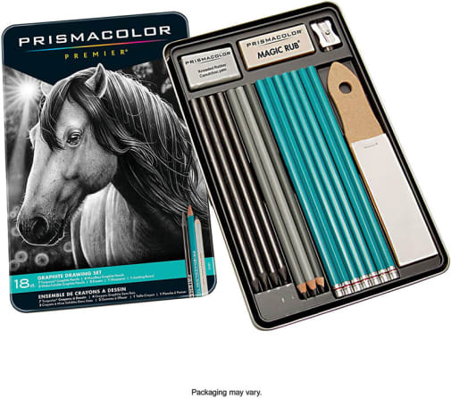 Prismacolor Premier Graphite 18-Count Pencil Drawing Set with Erasers, Sharpener, Sanding Board