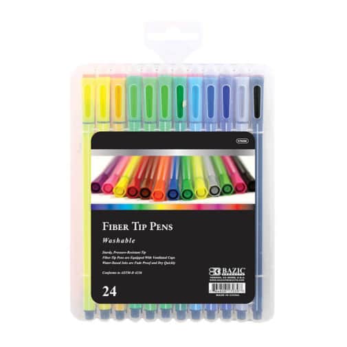 Bazic Washable Fiber Tip Pens: 24 Colors