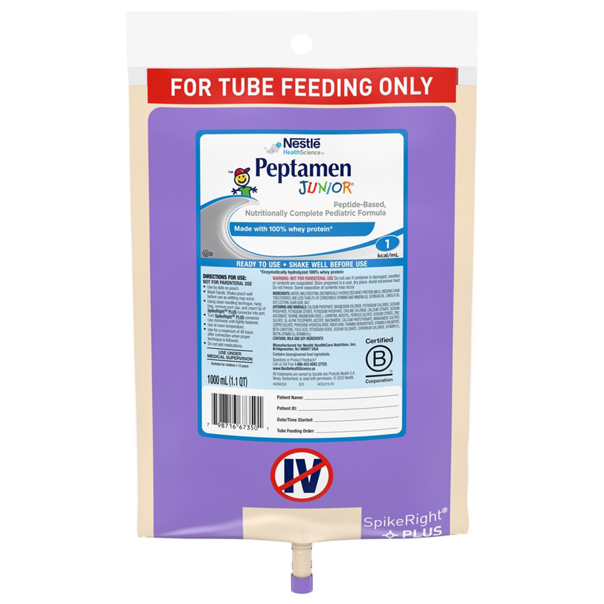 Peptamen Junior Pediatric Tube Feeding Formula, 1000 mL Bag MK 664067