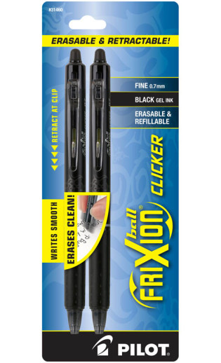 Pilot Frixion Black Erasable Pen Retractable 0.7mm Fine Tip