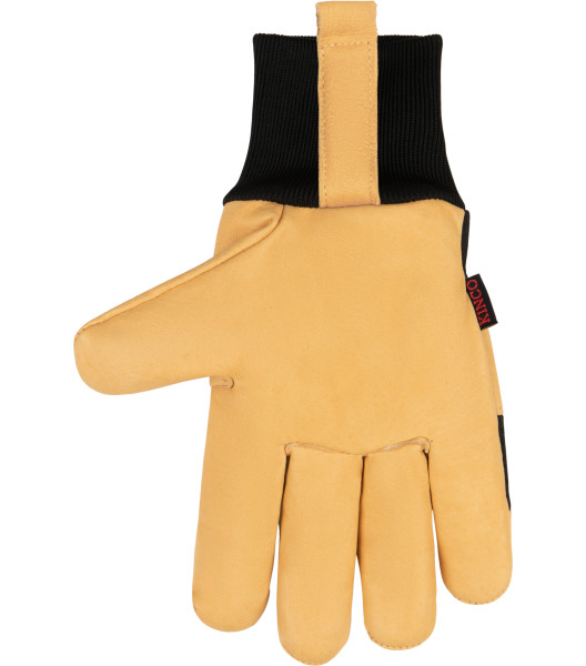 Lined Grain Pigskin Palm with Knit Wrist, Black, large