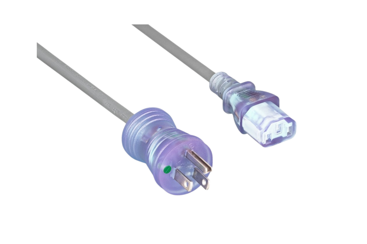 Hospital Grade AC Power Cord, 5-15P to C13, 16AWG, 3ft, Blue