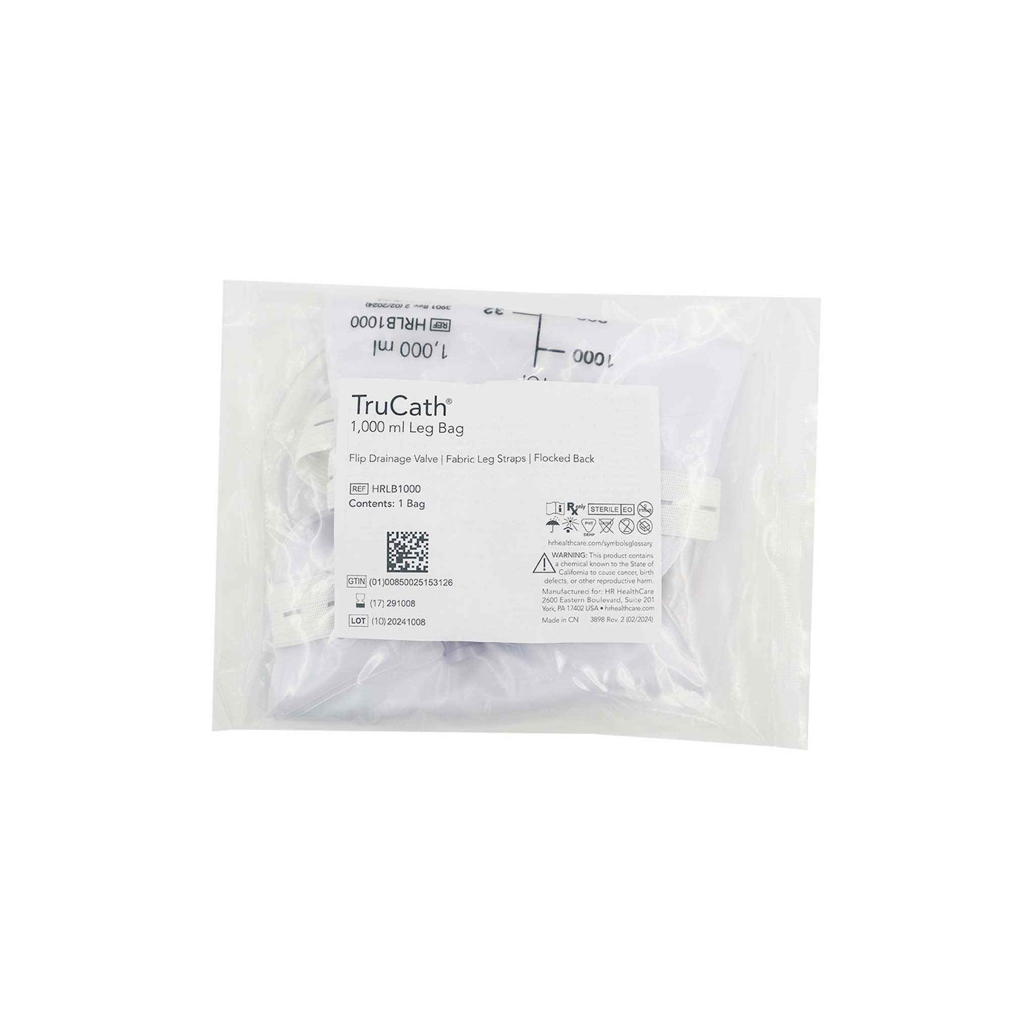 Urinary Leg Bag TruCath Premium Without Valve Sterile 1,000 mL Vinyl / Flocked MK 1195239