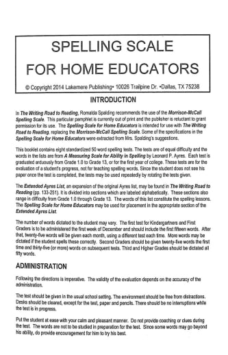 Spelling Scale for Home Educators