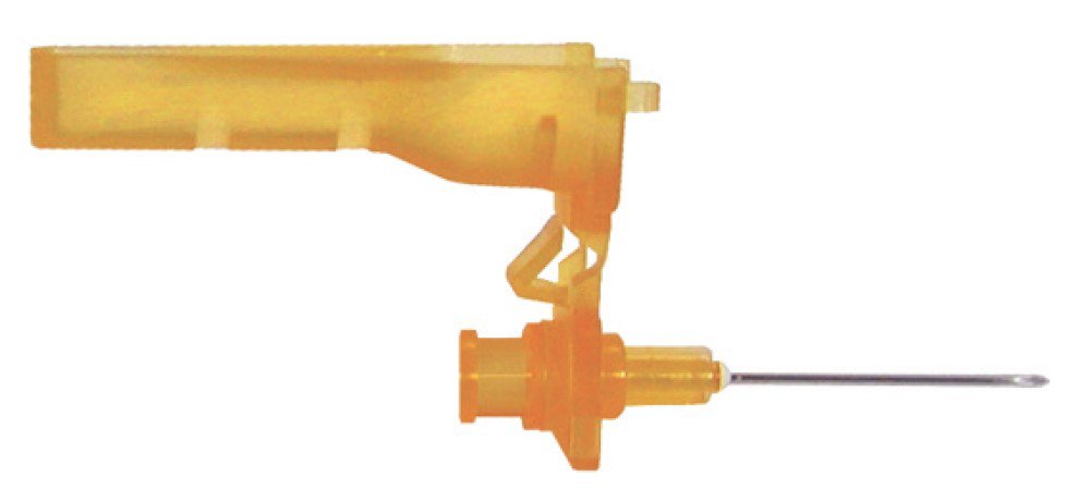 Safety Hypodermic Needle Carepoint Safety 1 Inch Length 25 Gauge Regular Wall Hinged Safety Needle MK 1179108