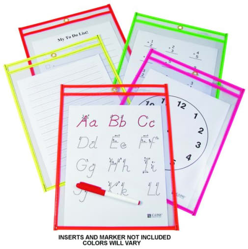 Reusable Dry Erase Pocket 9x12 Asst Neon