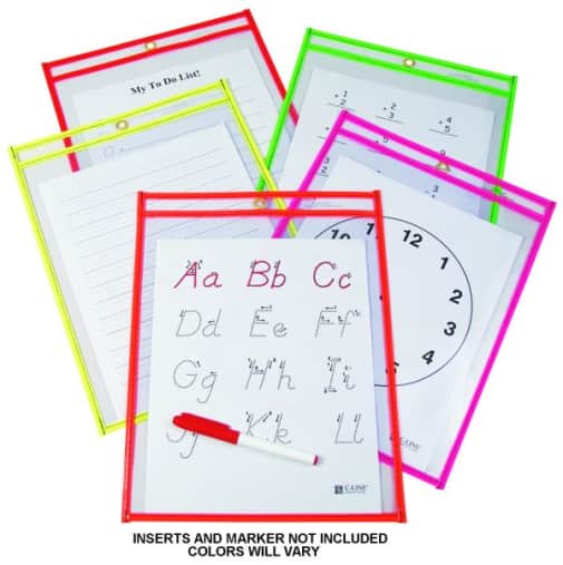 Reusable Dry Erase Pocket 9x12 Asst Neon