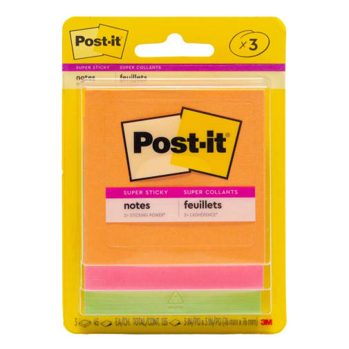Post-It Super Sticky Notes - pkg of 3, 3x3" Energy Boost Collection, Blank