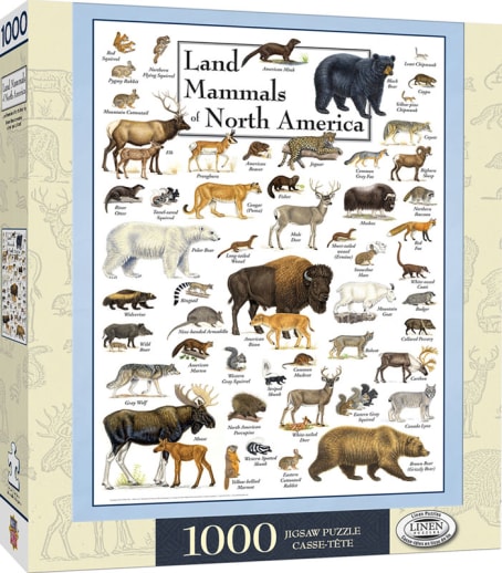 Land Mammals of North America Puzzle - Poster Art (1000 piece)