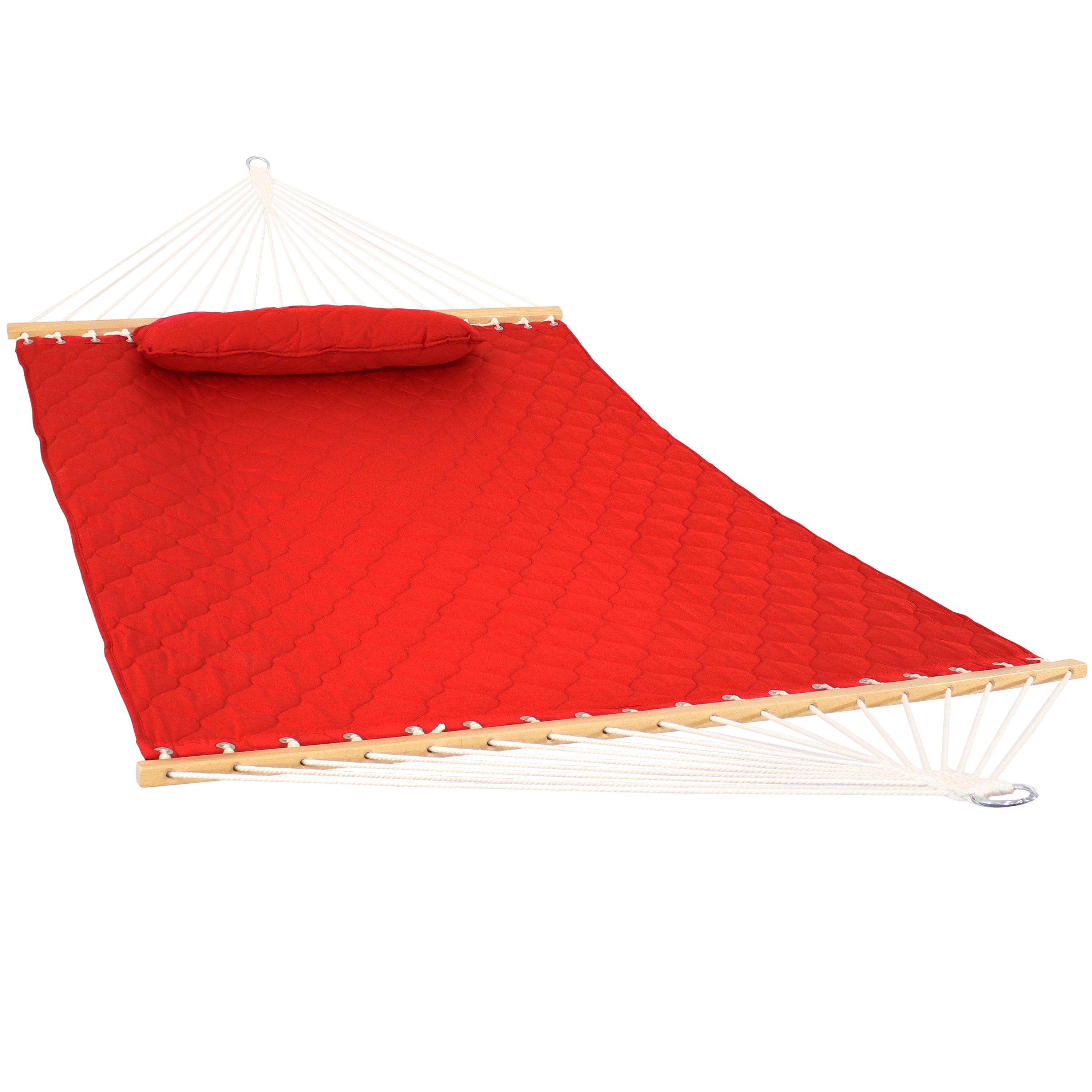 Sunnydaze Quilted Designs Double Fabric 2 Person Hammock with Spreader Bars and Pillow, Red, Hammock Only