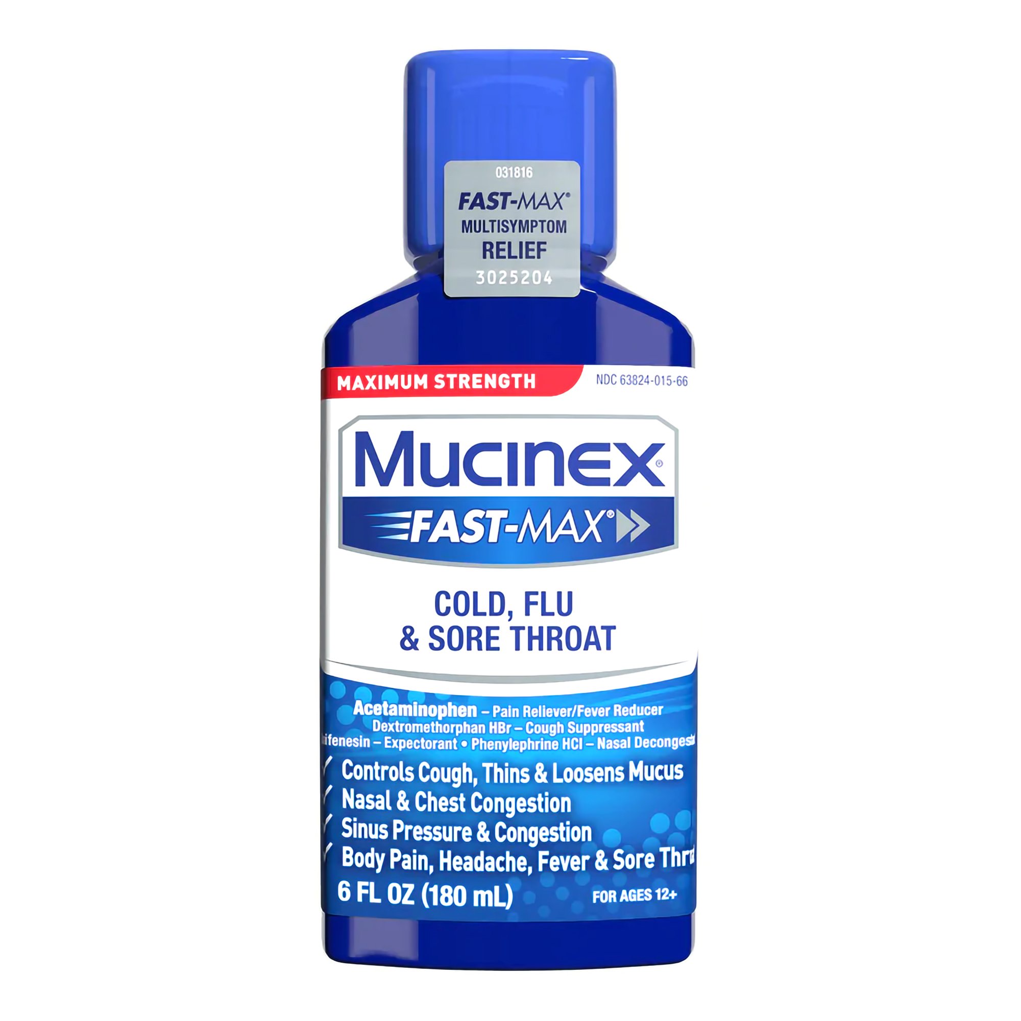 Mucinex Fast-Max Cold, Flu & Sore Throat Liquid Maximum Strength MK 1101468
