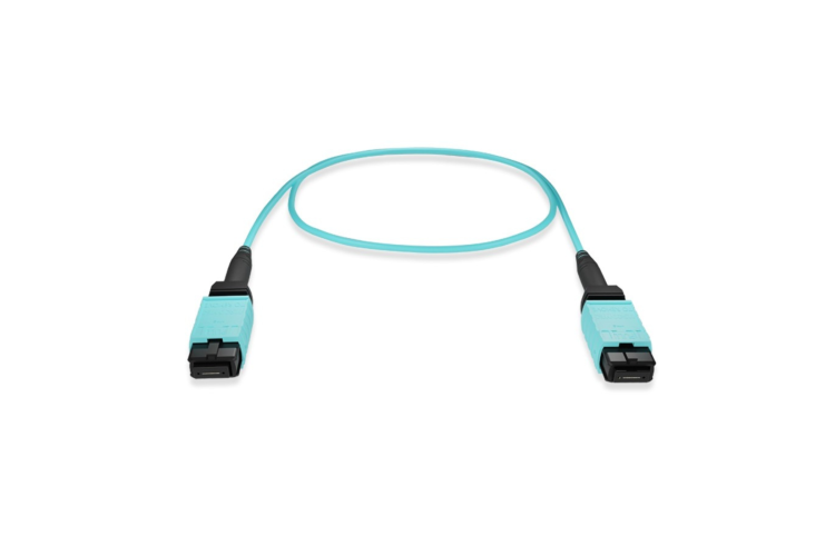 MTP® Cable, 12-Strand, OM4, LSZH, UPC, Type B, Female Key Up to Female Key Up, Aqua, 6 Meters