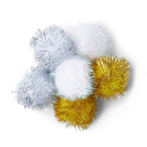 Pom Poms - Gold, Silver, White Tinsel (38mm)