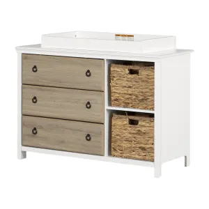 Changing table with removable rim, drawers, and open storage