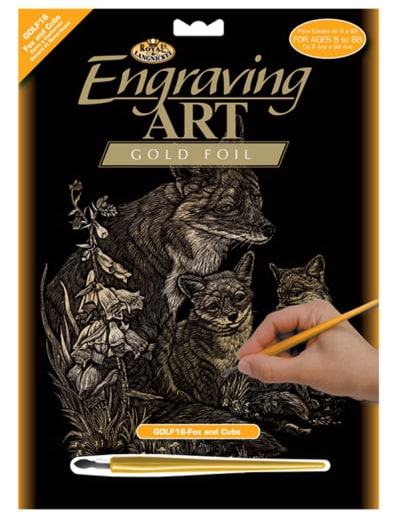 Engraving Art - Fox & Cubs (Gold Foil)