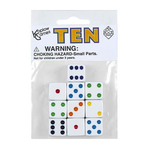 White Dice with Multi-Colored Dots (10 per bag - 16mm)