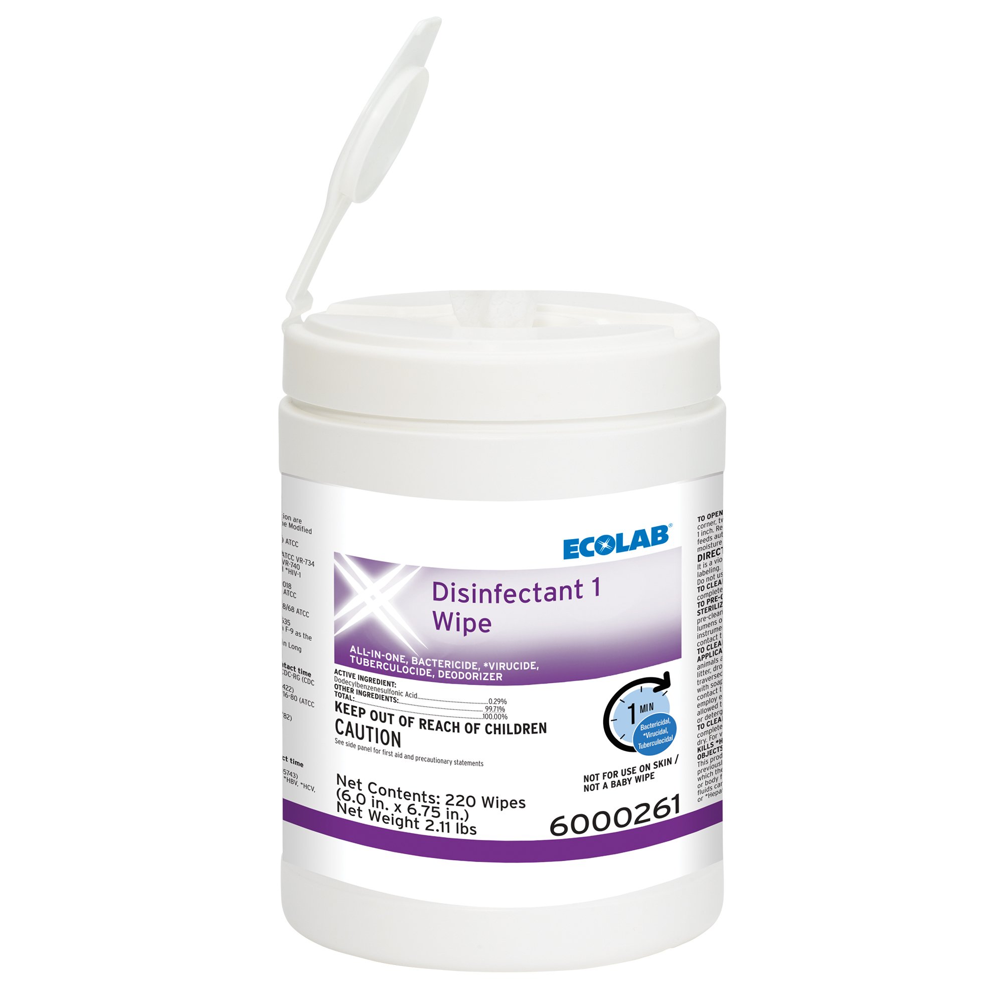 Ecolab Disinfectant 1 Surface Disinfectant Cleaner, 220 Wipes MK 1186249