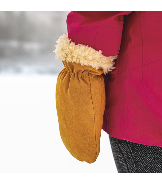Lined Suede Deerskin Mitt, Golden, large
