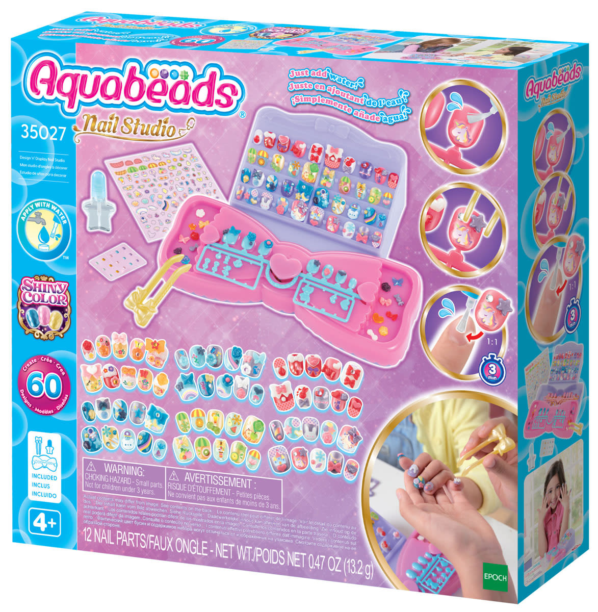 Aquabeads 35051 Kit Diseño de Uñas Unicornio Nail Studio con Uñas y Decoraciones para 40 Diseños, Mesa de Trabajo, Pinzas y Accesorios para 4 Años