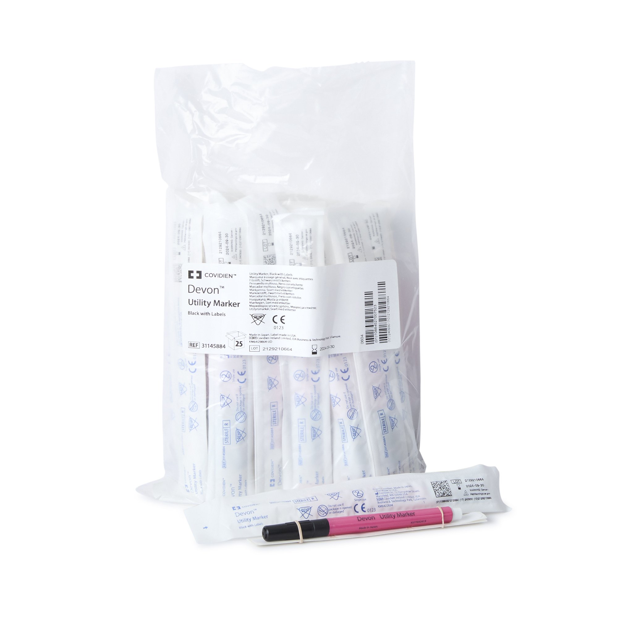 Devon Medical Utility Marker w/ Labels, Fine Tip, Permanent Black Ink, Sterile MK 184747