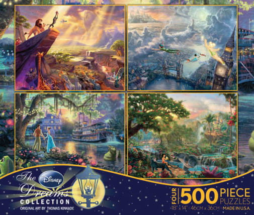 Jungle Book, Lion King, Princess & the Frog, & Tinker Bell & Peter Pan 4-in-1, 500 Piece Puzzles (Thomas Kinkade Disney Collection)