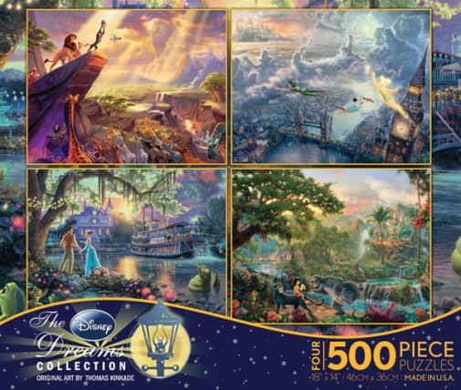 Ceaco Jungle Book, Lion King, Princess & the Frog, & Tinker Bell & Peter Pan 4-in-1, 500 Piece Puzzles (Thomas Kinkade Disney Collection)