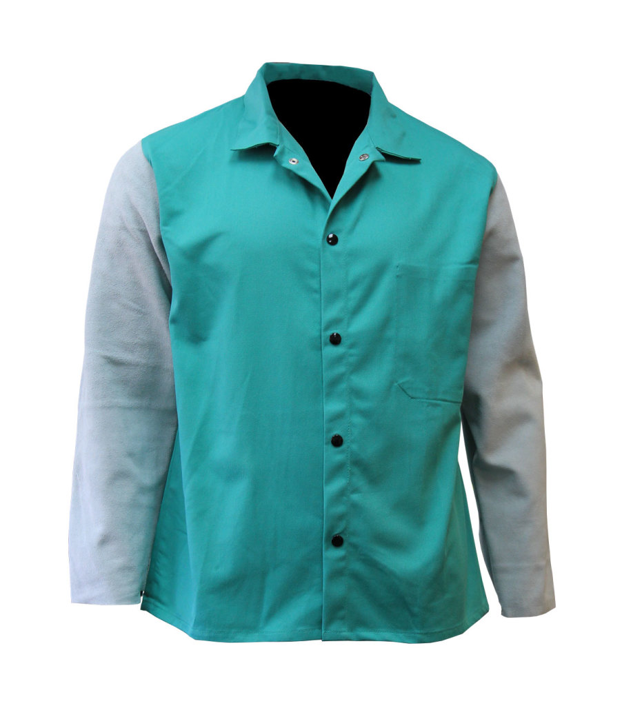 30" Jackets: 9 oz. Green FR Cotton Body, 
Grey Split Leather Sleeves (Style B), , large image number 0