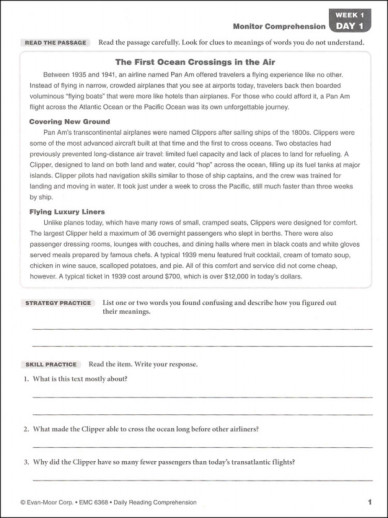 Daily Reading Comprehension Grade 8 - Individual Student Daily Reading Comprehension Grade 8 - Individual Student