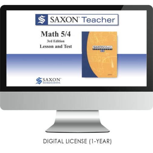 Saxon Math 5/4 Homeschool Teacher 1 Year Digital License 3rd Edition