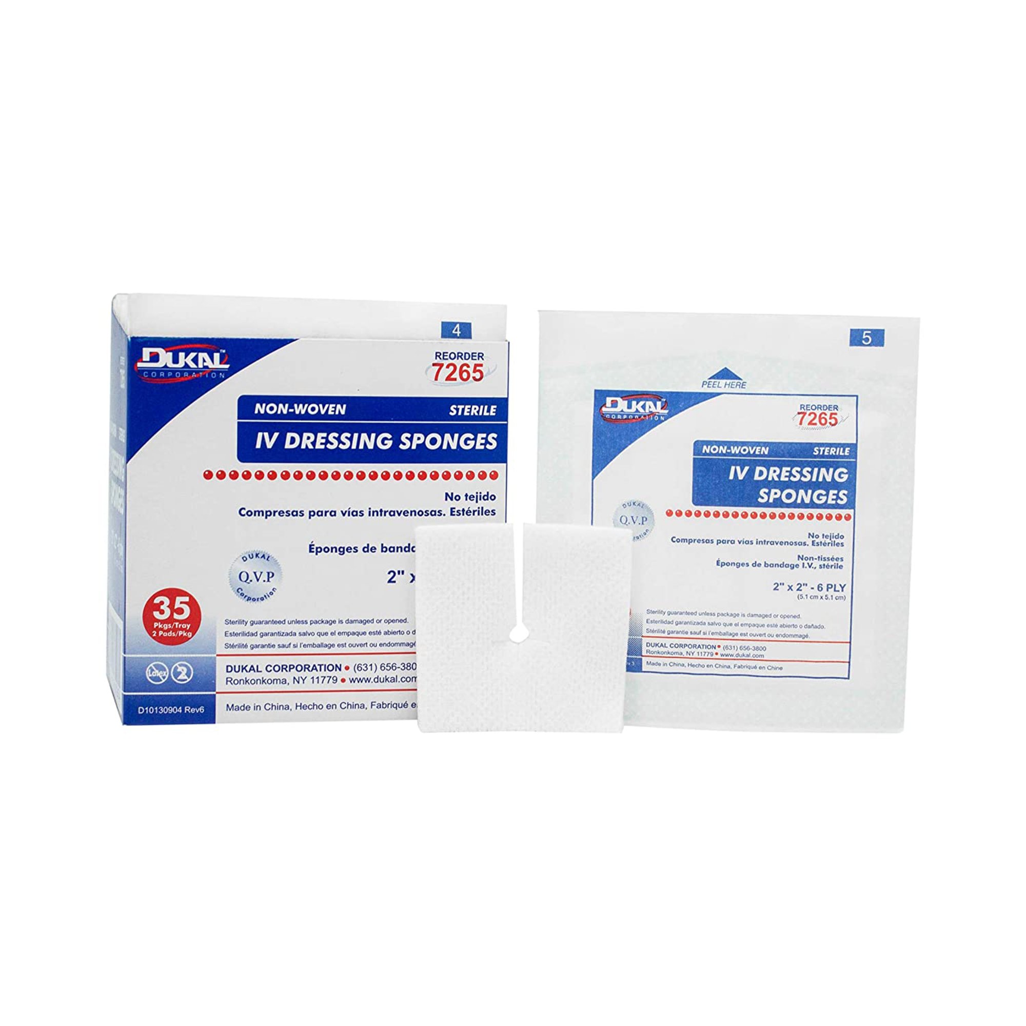 Dukal Sterile I.V. / Drain Split Dressing, 2 x 2 Inch, 6-Ply MK 768873