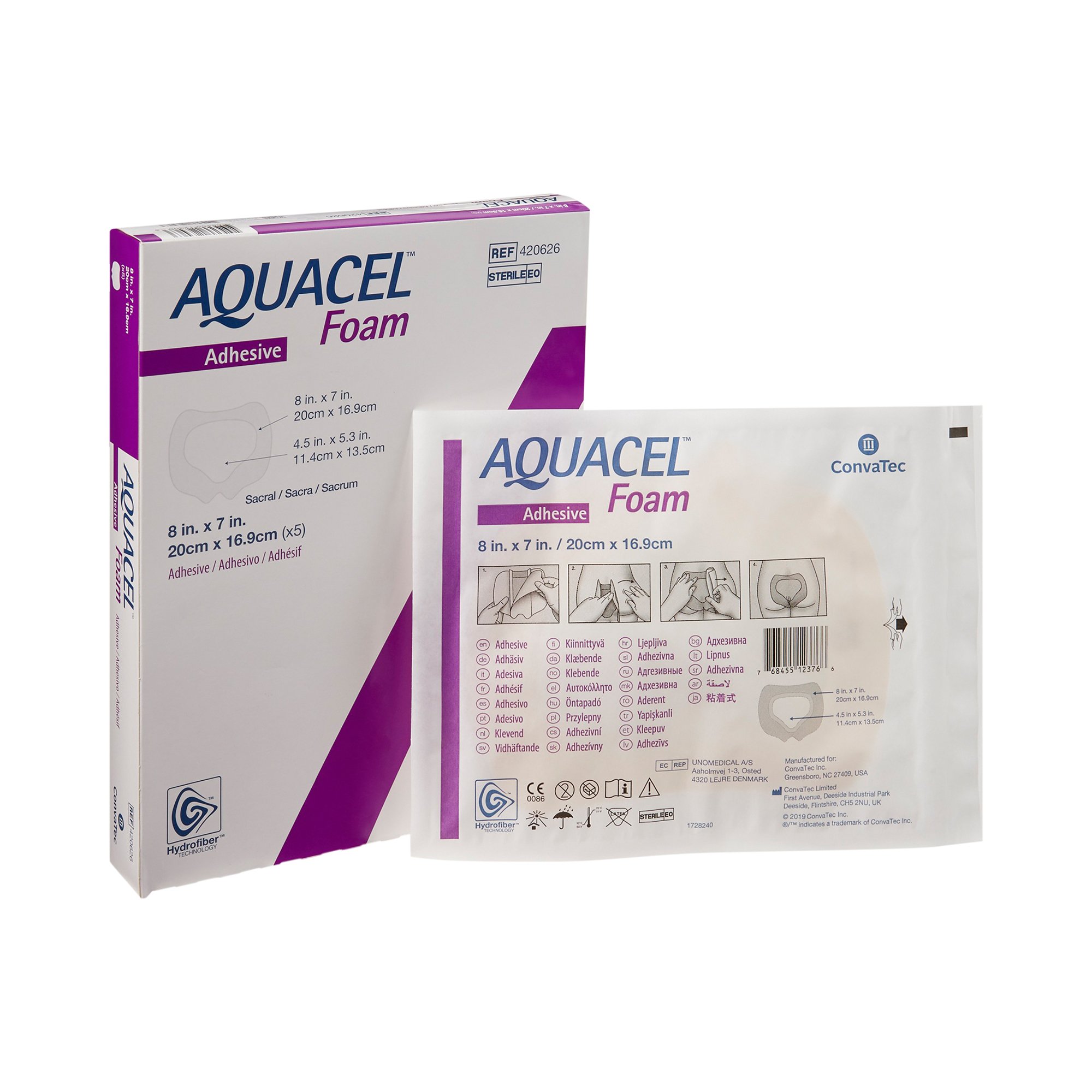 Aquacel Silicone Adhesive with Border Silicone Foam Dressing, 7 x 8 Inch MK 802599