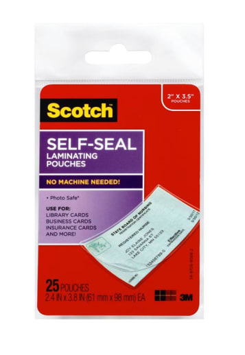 Self-Sealing Laminating Pouches for Business/ID Card (2 7/16" x 3 7/8") 25 pack