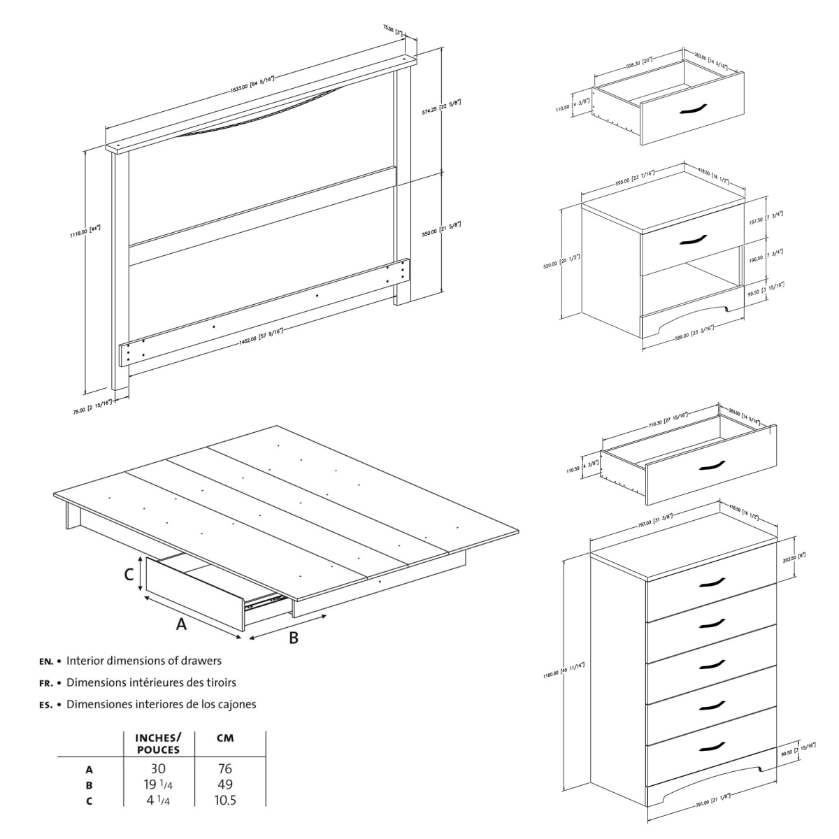 4-Piece Bedroom Set | Pure Black | Step One | South Shore