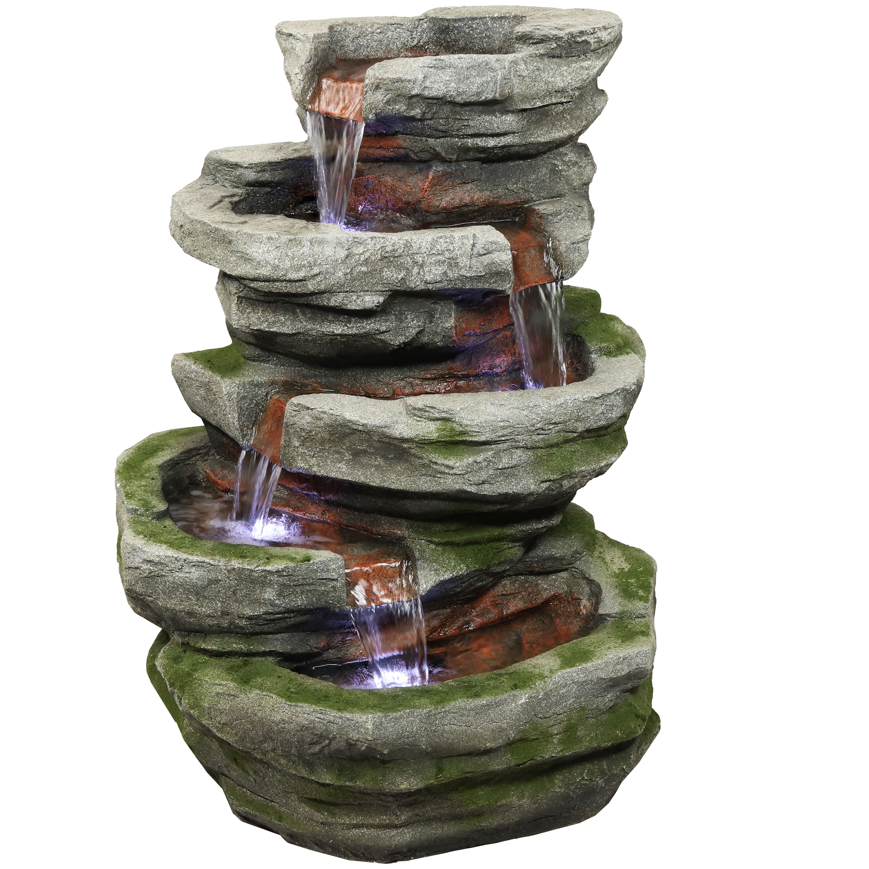 Sunnydaze Lighted Cobblestone Waterfall Fountain with LED Lights - 31-Inch