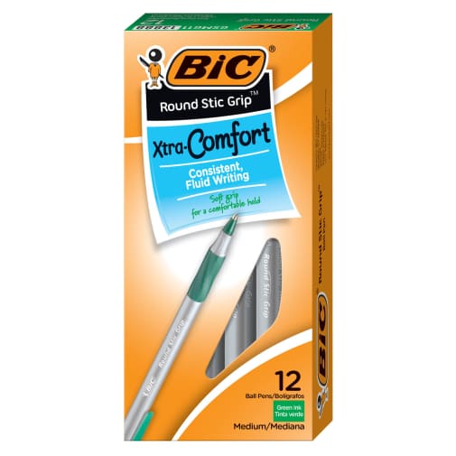 BIC Round Stic Grip Xtra Comfort Green Medium Point (1.2mm) Dozen Box