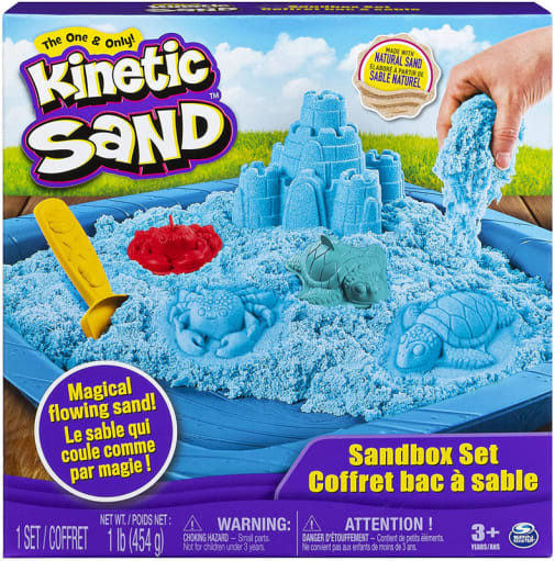 Kinetic Sand Sandbox Playset-1 lb Blue Kinetic Sand & 4 Molds