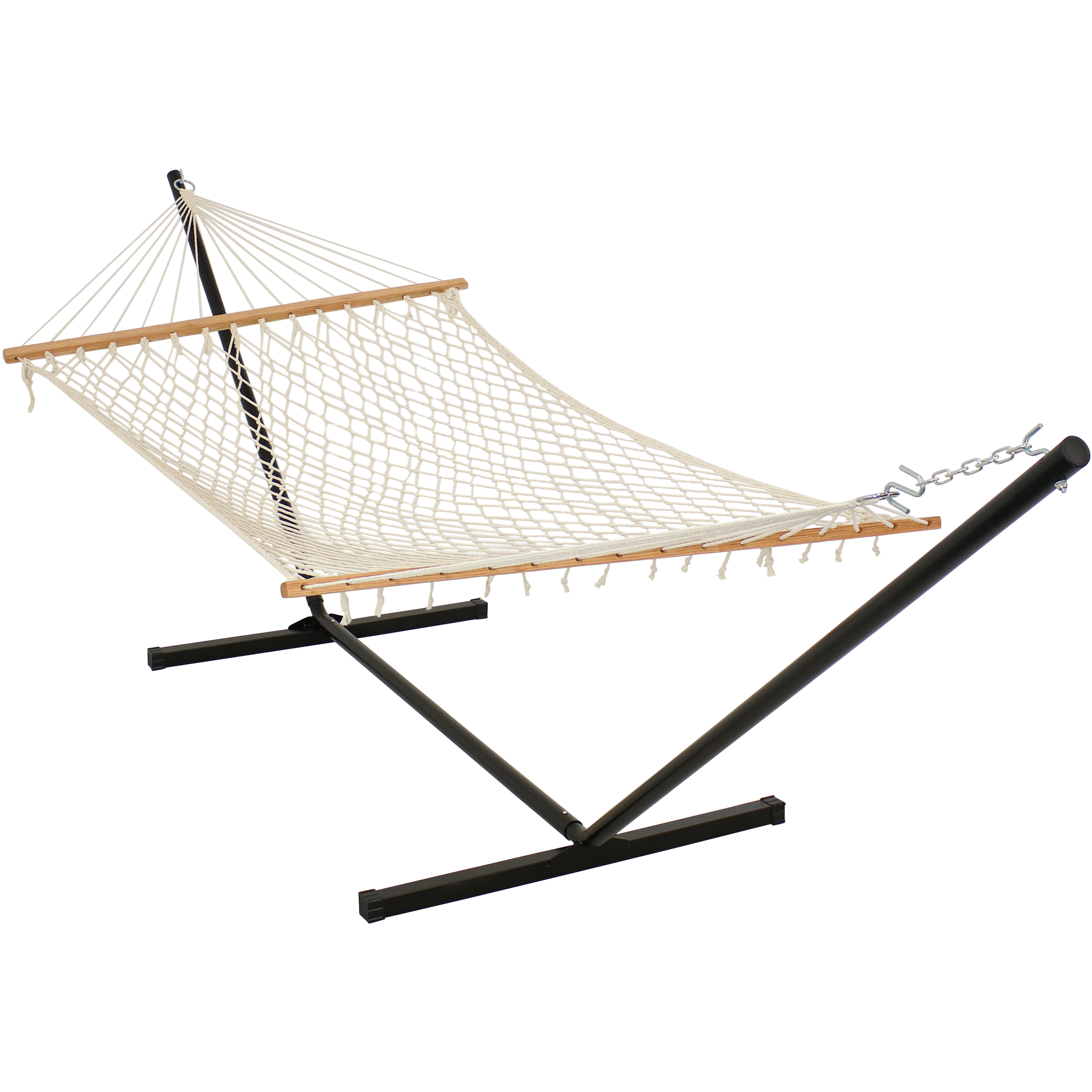 Visit Sunnydaze Sunnydaze Cotton Rope Hammock and 12-Foot Stand