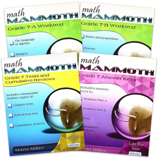 Math Mammoth Grade 7 Set (2025 Edition, Black and White)